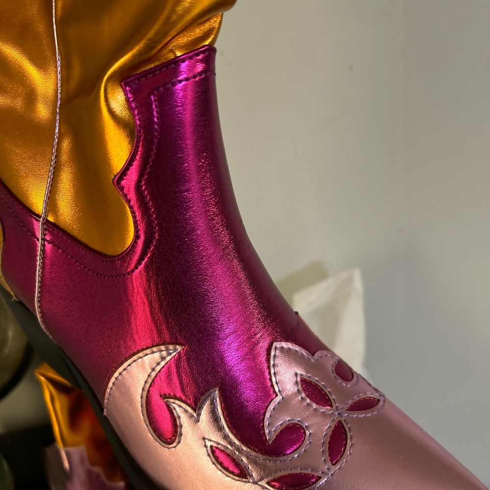 Stylish Pink and Gold Heeled Boots
